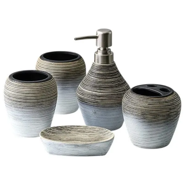 5-Piece Premium Ceramic Bathroom Accessories Set - Multicolor