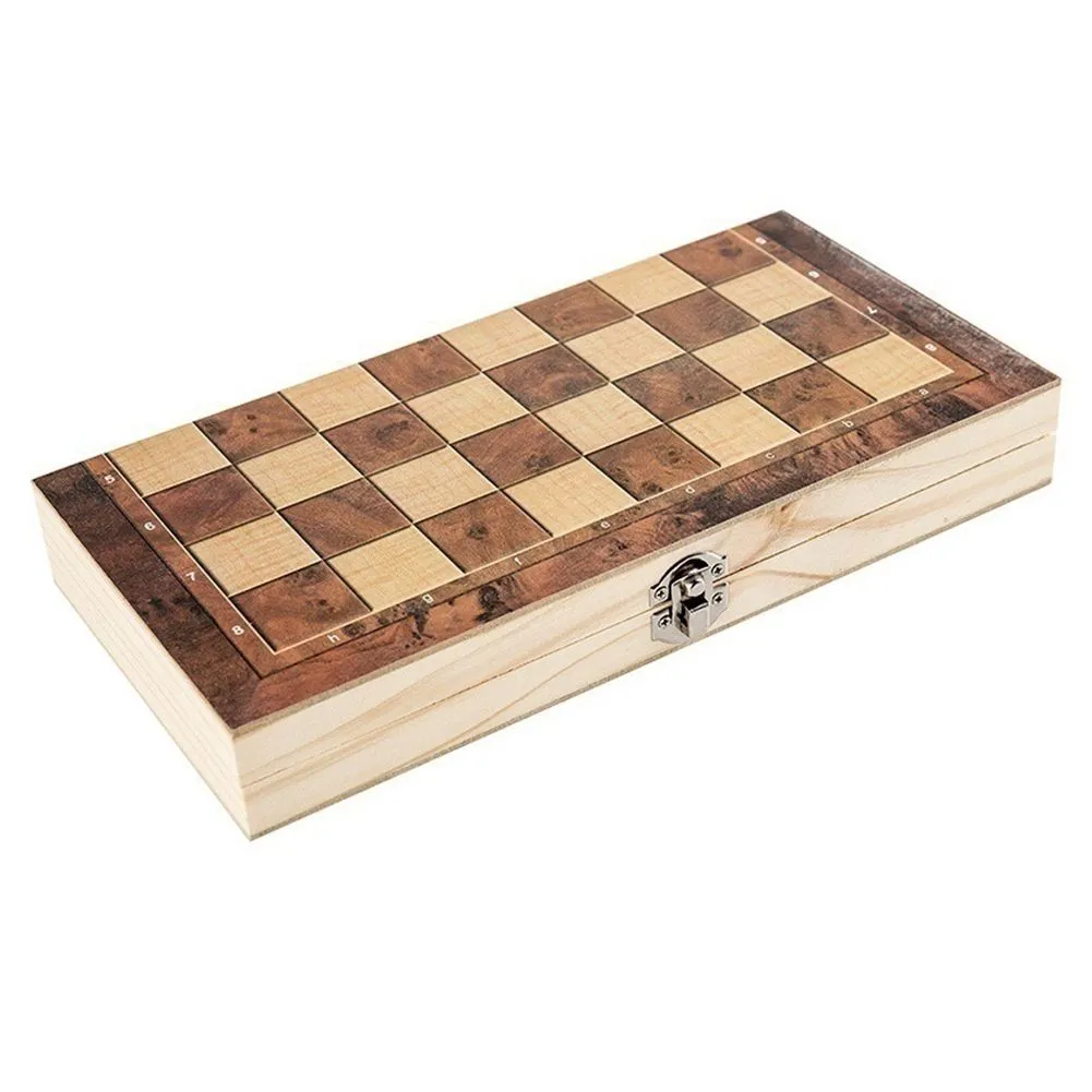 Wooden Foldable 3 in 1 Chess Backgammon Wooden Board Folding 39x39Cm