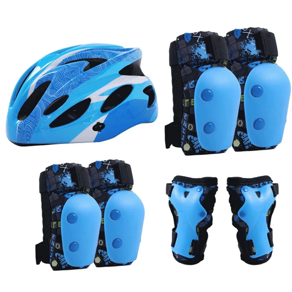 Adjustable Kids Outdoor Sports Protective Gear Set - Pack of 7 - Blue