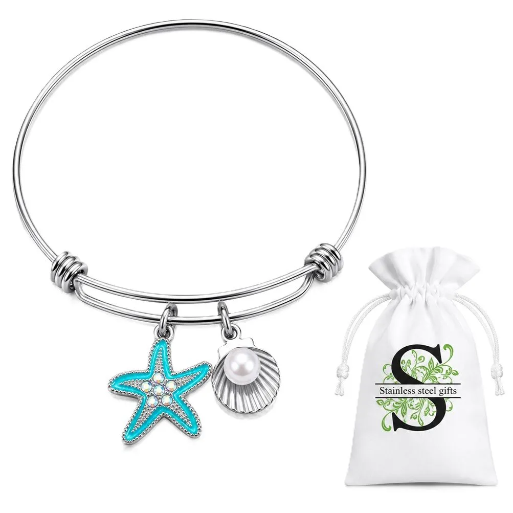 Stainless Steel Gifts Starfish Charm Adjustable Wire Bangle