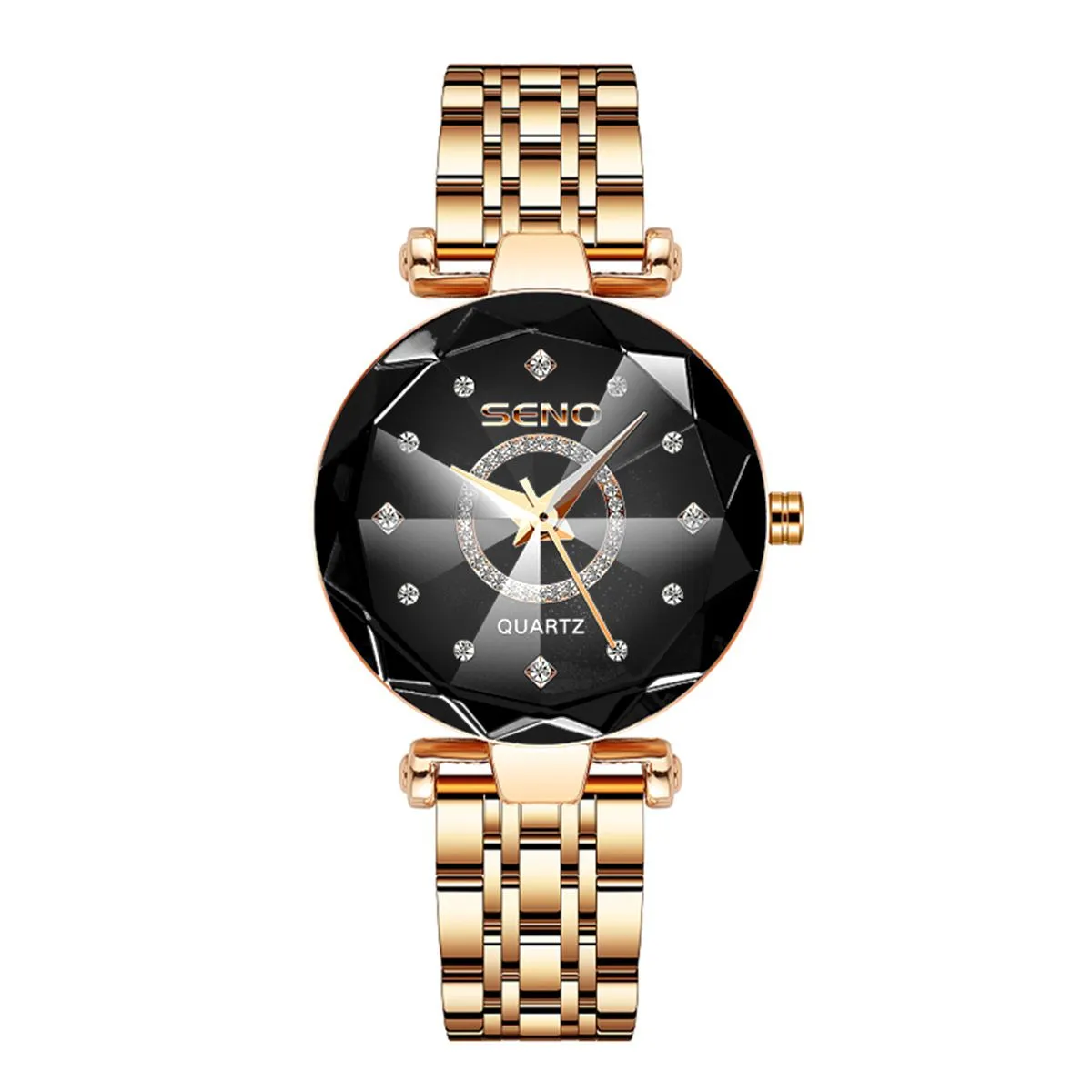 SENO Ocean Heart Ladies Quartz Watch,Stainless Steel Waterproof Wrist Watch - Gold, Black
