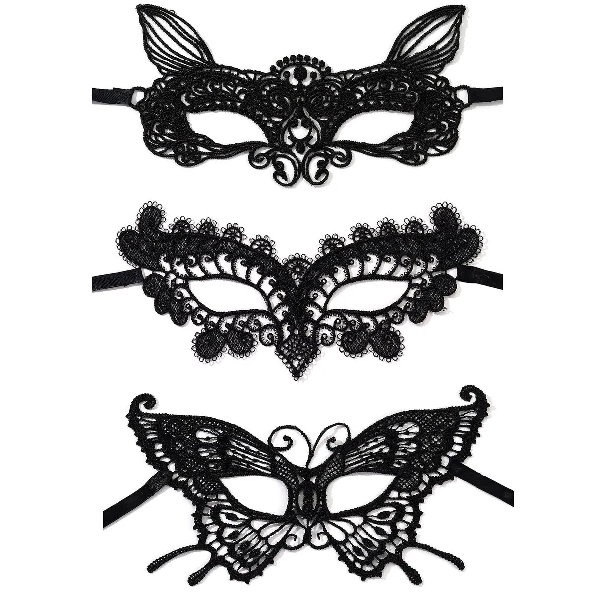 Lace Masquerade Masks Set Venetian Party Fancy Dress Up - 3 Piece - Elf