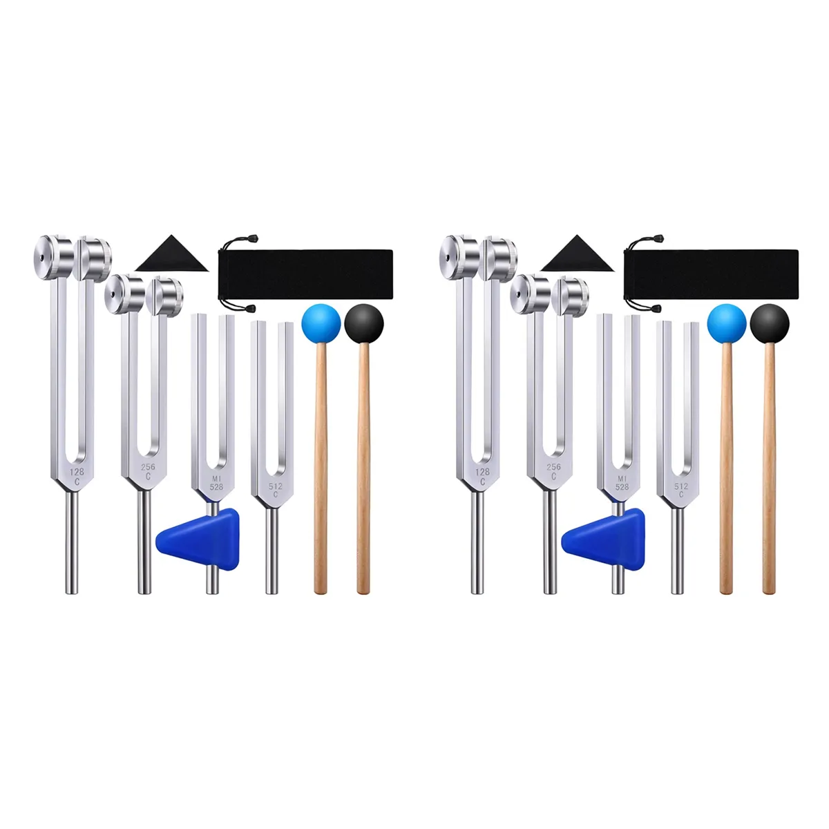 4 Pack Tuning Fork Set(128 Hz 256 Hz 512 Hz 528 Hz)with Tuning Fork
