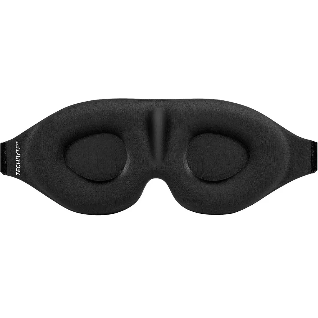 TechByte Sleep Eye Mask - 3D Memory Foam/100% Light Blocking/Zero Pressure - Black