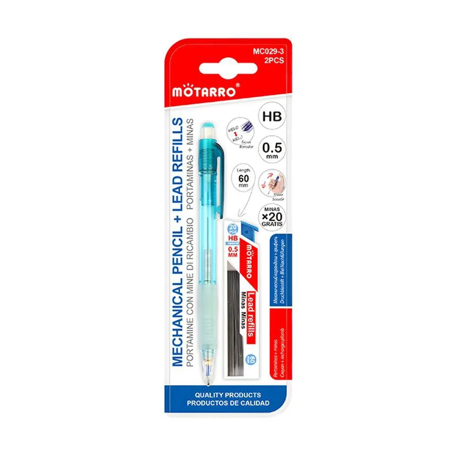 High Quality Mechanical Pencil + 20 Pcs 60mm Lead Refills - Blue