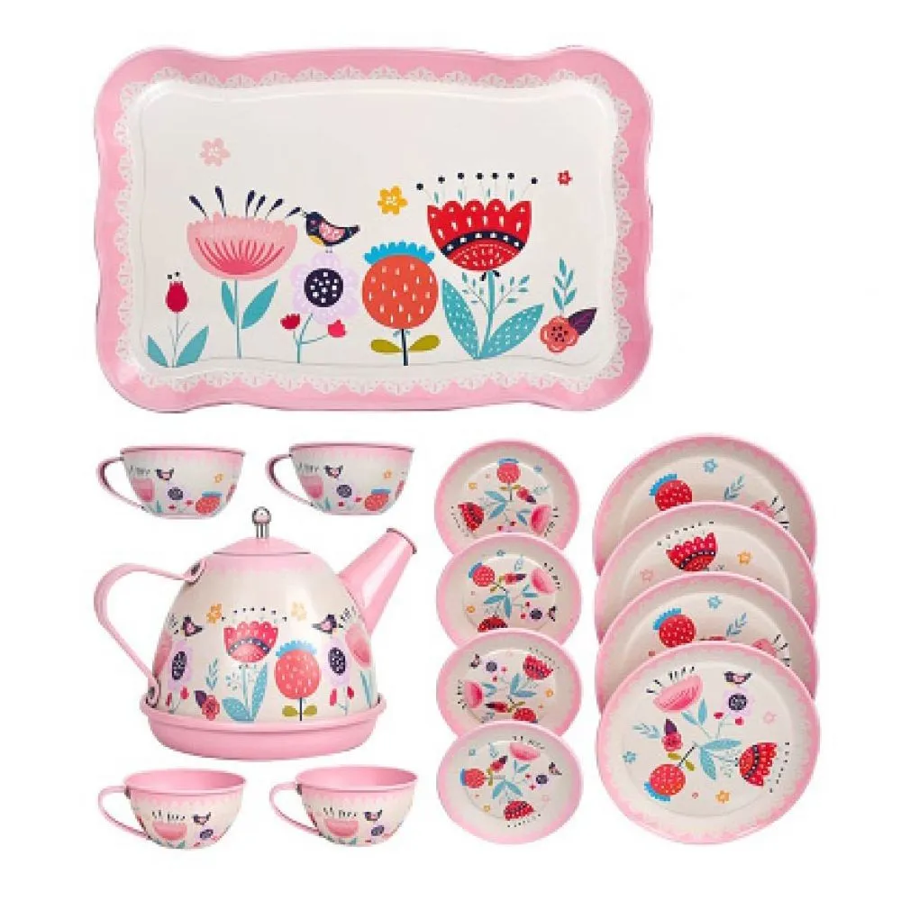 Metal Tea Set With Carry Case For Little Girls - Pink