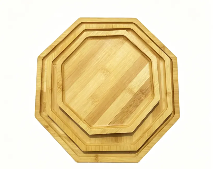 3 Pack Octagonal Bamboo Serving Trays