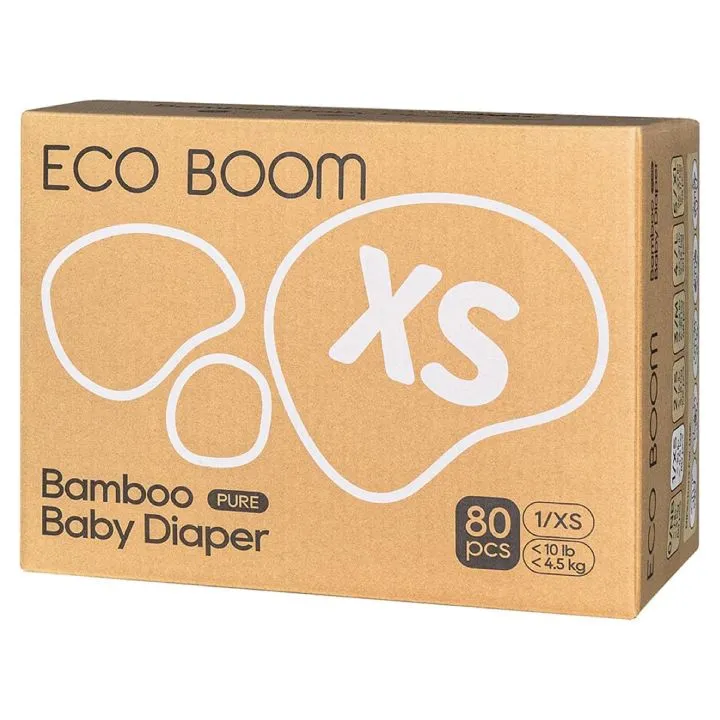 Eco Boom - Premium Pure Bamboo Baby Nappies Extra Small (3-6 Kg) - 80 Pcs