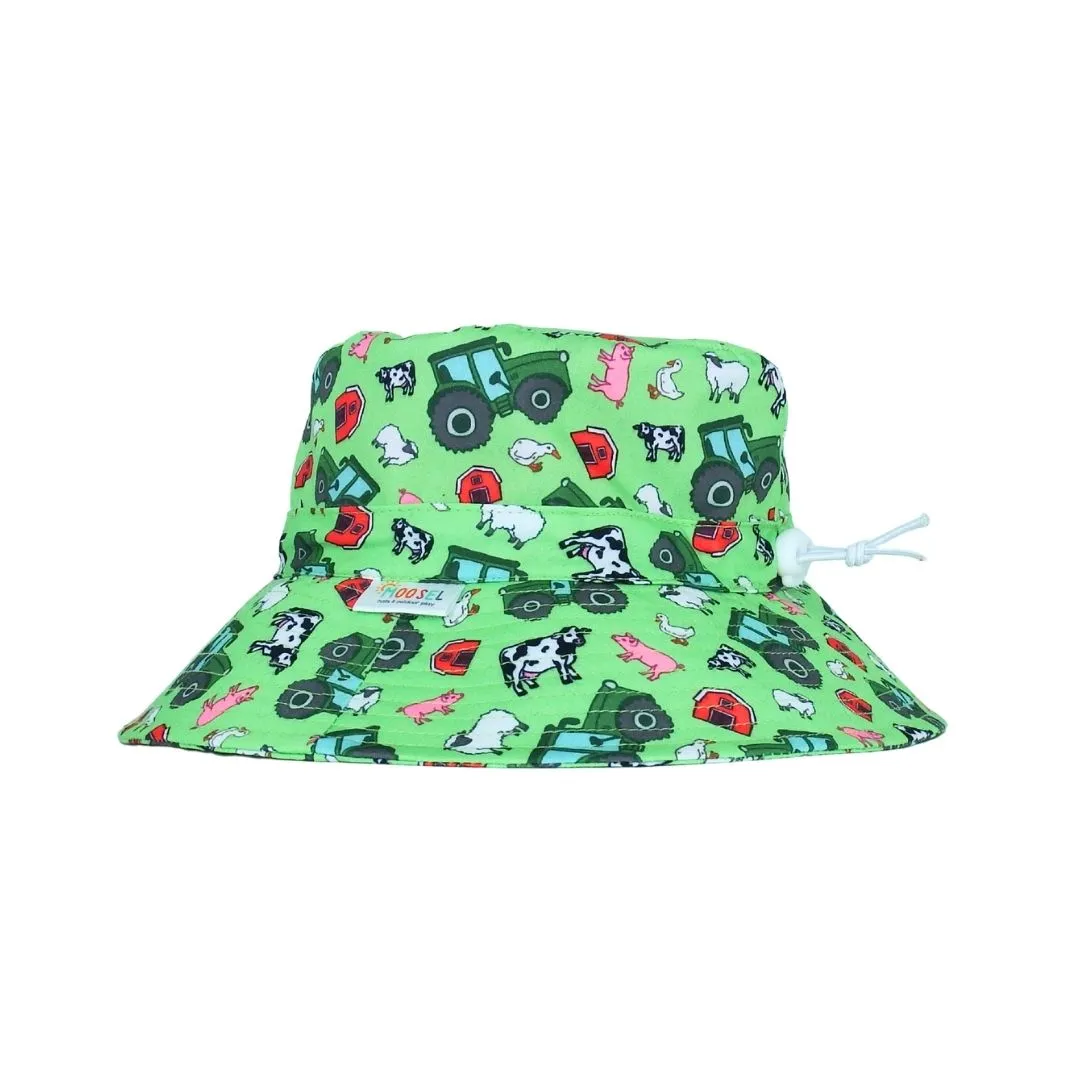 Moosel Hats Boys Wide Brim Bucket Sun Hat - Farmyard Tractor