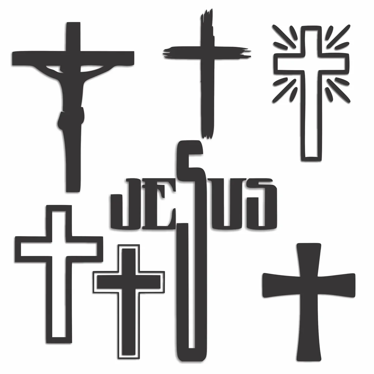 Christian Crosses Decals - Set of 7 - Black