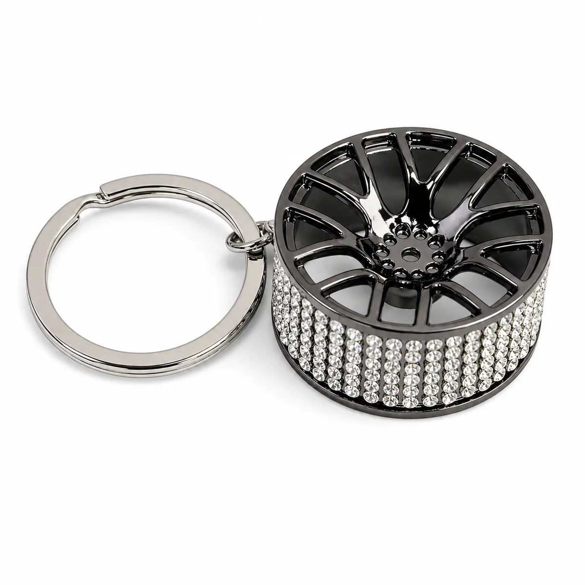 Diamond Bling Alloy Wheel Keyring - Black