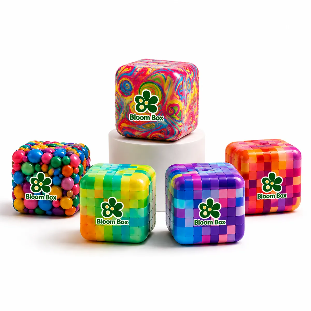Bloom Box SwirlFlow 5PCS Sensory Squishy Cubes, Stress Relief Fidget Toys