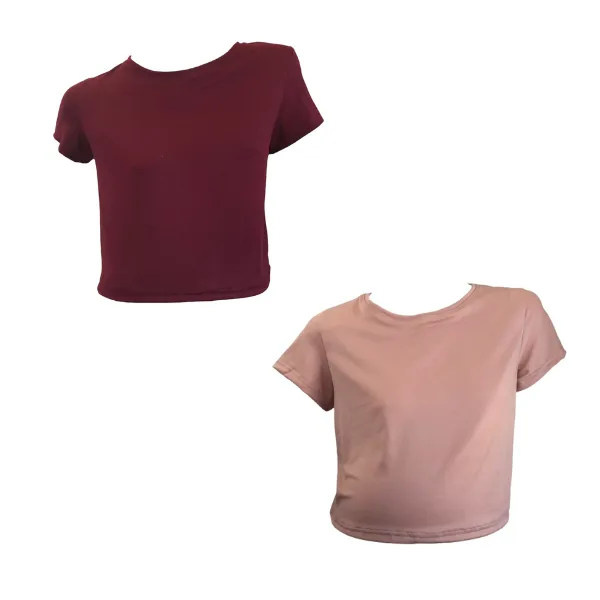 Maternity 2-Pack Short Sleeve DTY Crop Tops Maroon & Pink