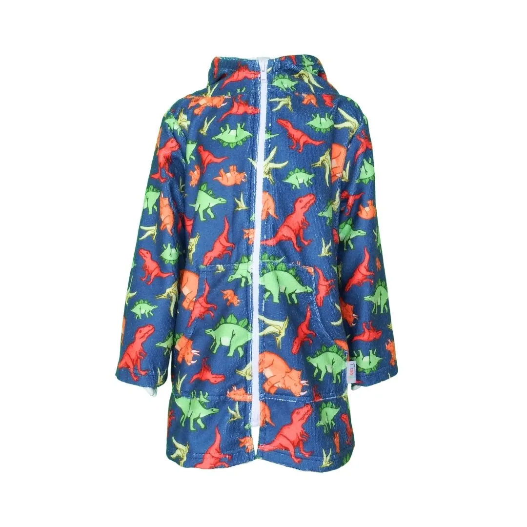 Boys Dino Trex Triceratops Hooded Beach Towel Full Zip Long Sleeve Swim