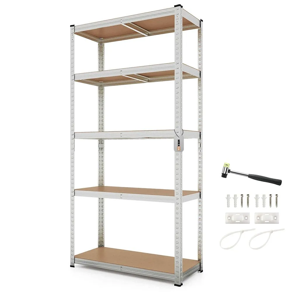 MIkaco 5-Tier Heavy-Duty Steel Storage Rack Adjustable Shelf Organiser - Galvanized Silver
