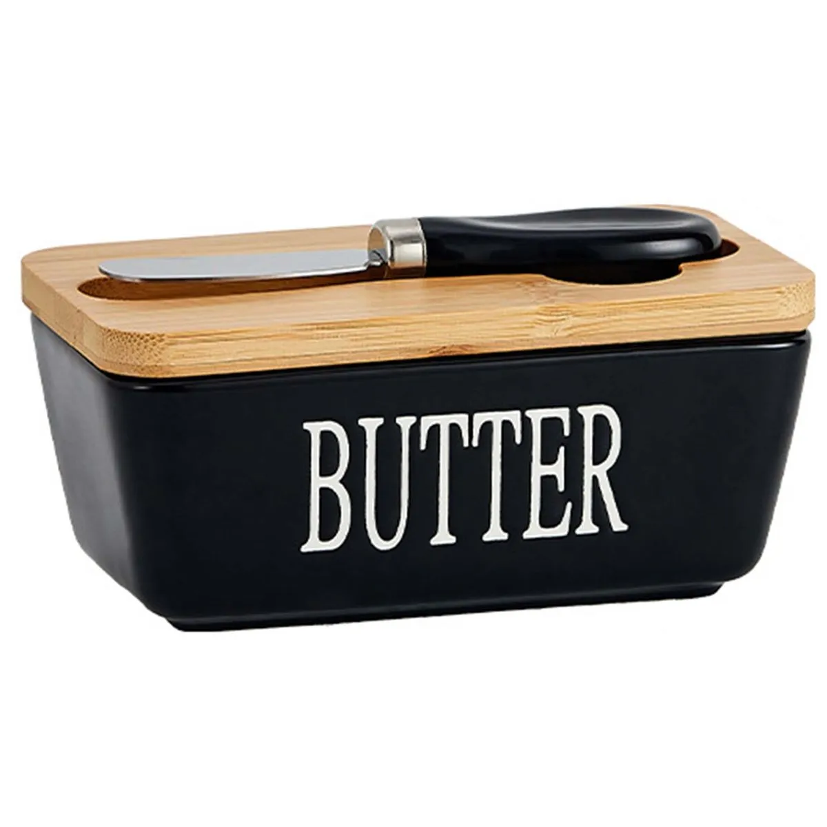 Butter Dish Container With Knife - 500ml - Black