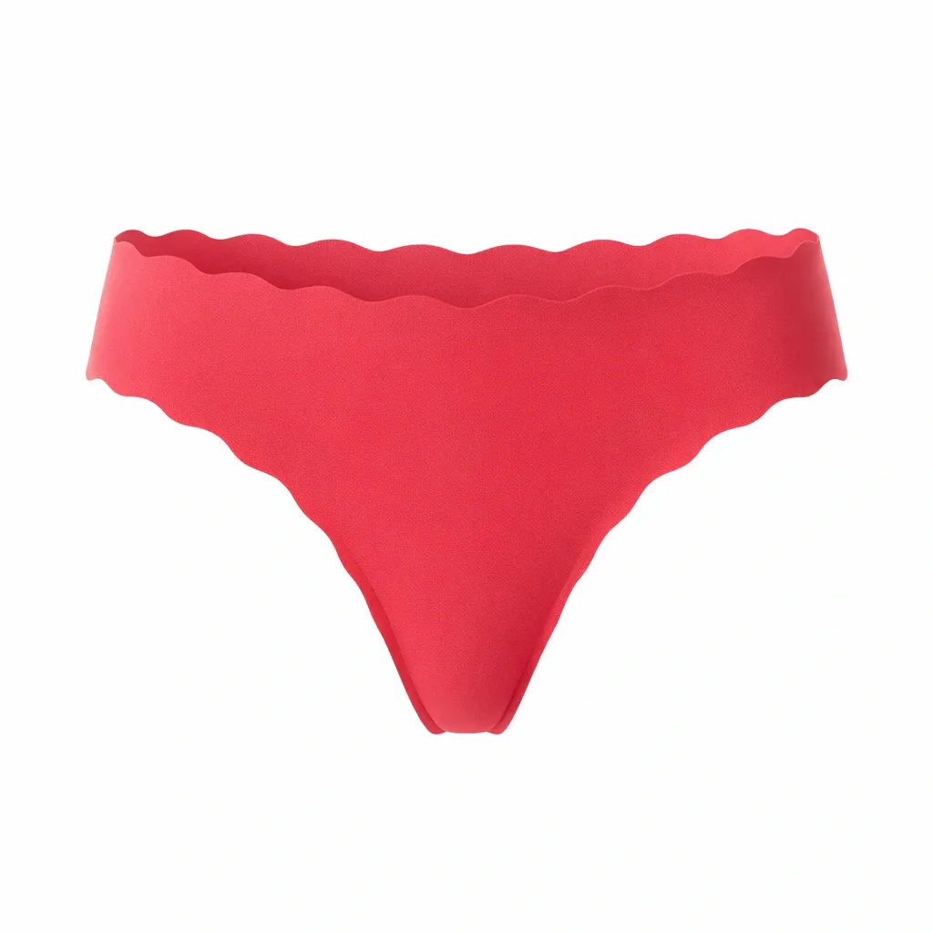 Seamless Scalloped-Edge Women's Underwear - Rose Red