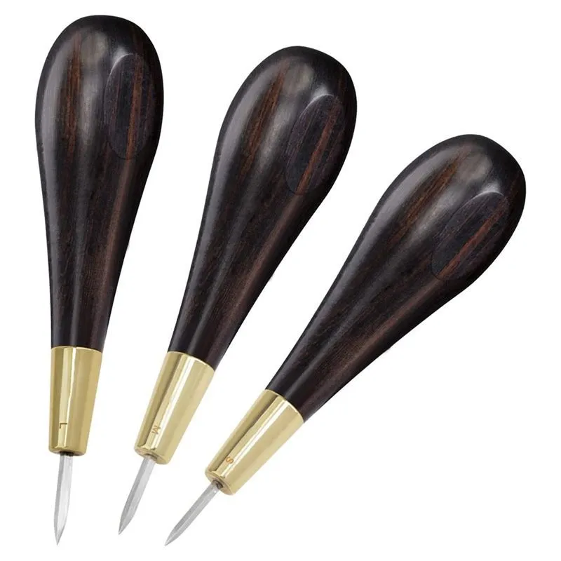 Stitching Awl Black Wood Handle Leather Craft Sewing Awl Kits