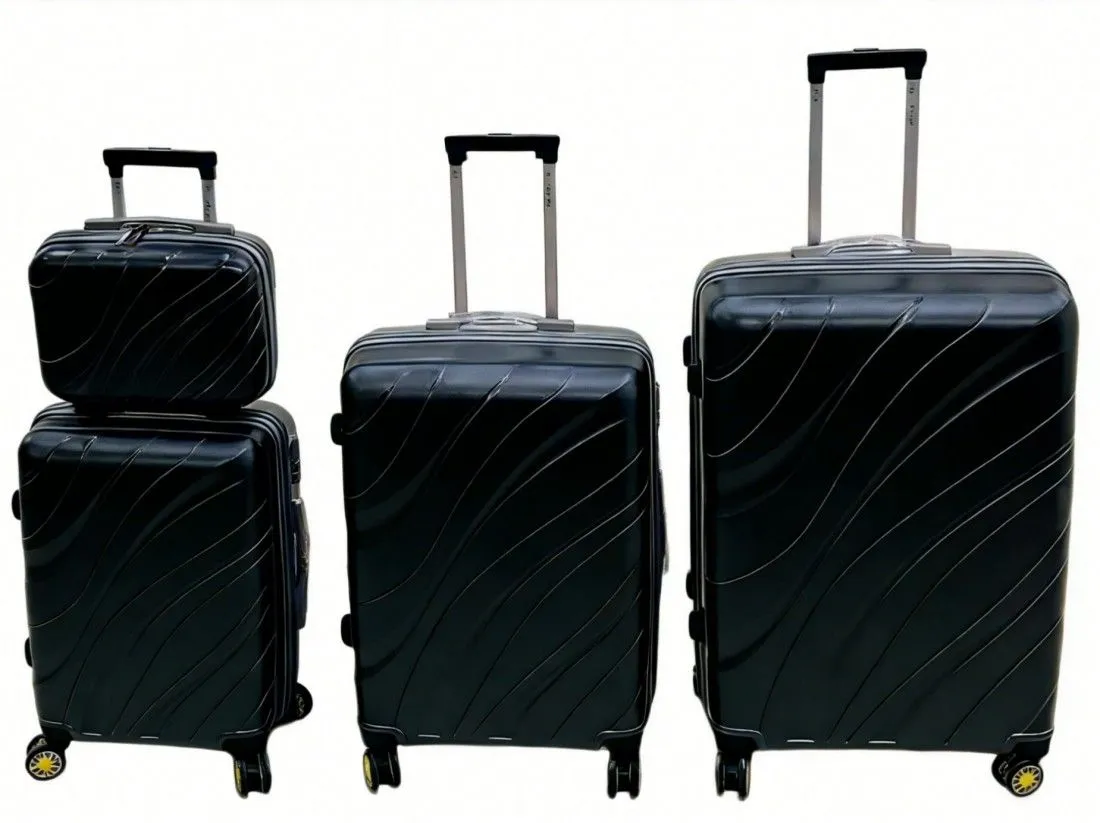 4-Piece ABS Luggage Set Hard Shell Travel Suitcase - Black