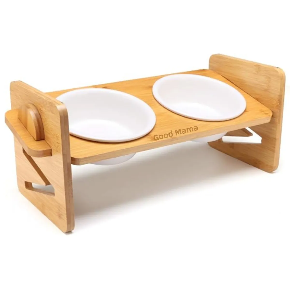 GoodMama Pet Bowl Feeder Raised Stand Height-Adjustable with 2 Bowls