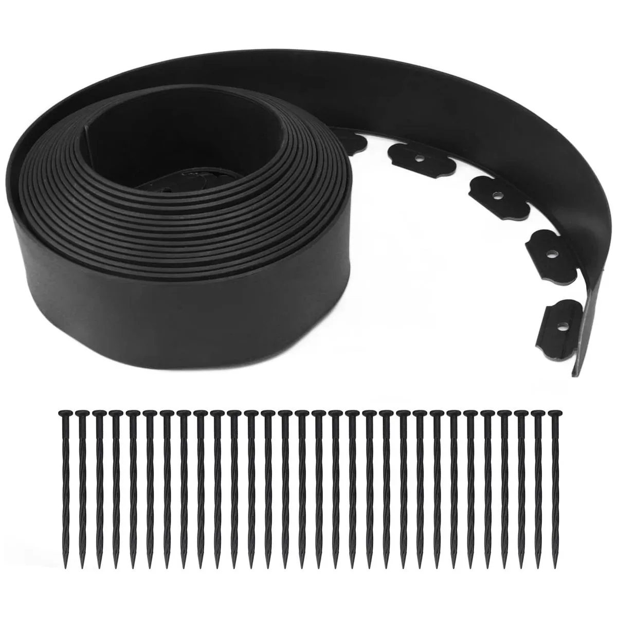 10m Flexible No-Dig Garden Landscape Edging Kit - Includes 30 Stakes - Black