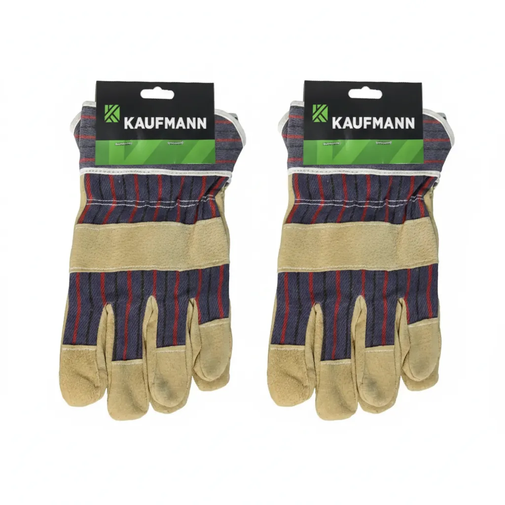 Kaufmann Durable Cotton Leather Palm Work Gloves for Gardening & - 2 Pack