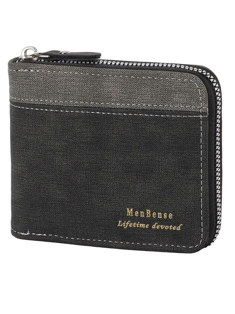 Pretty Zip-Around Bifold PU Leather Wallet Men Vintage Bifold Wallets - Black