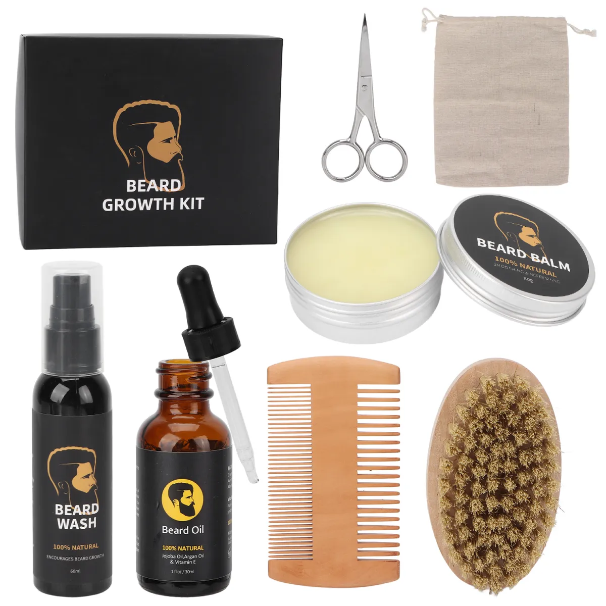 7 Pcs Beard Care Grooming Kit Beard Brush Comb Oil Cream Gifts Set for Men