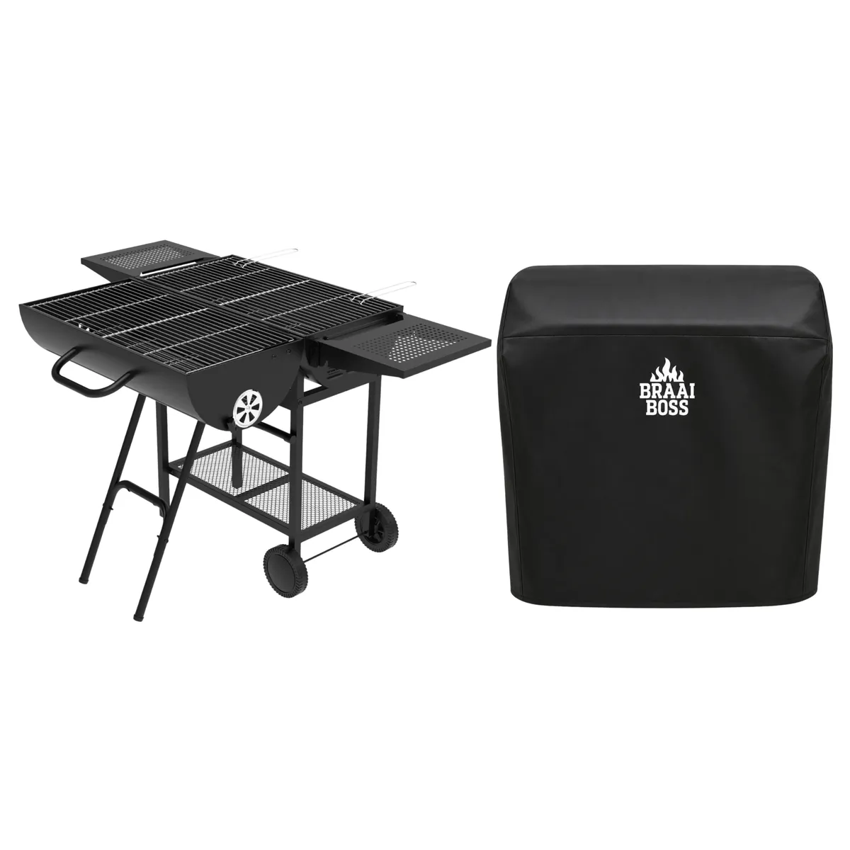 BraaiBoss 70cm Double Barrel Braai with Twin Grills & Protective Cover