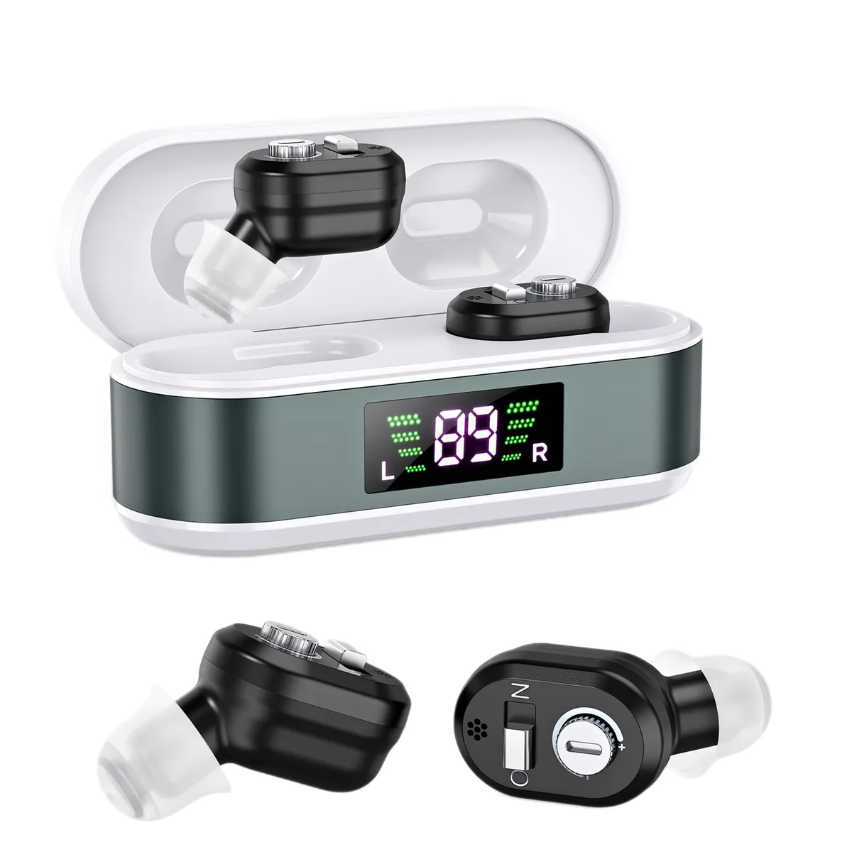 Hearing Amplifier Rechargeable Noise Reduction with LED Display for Elderly - Black