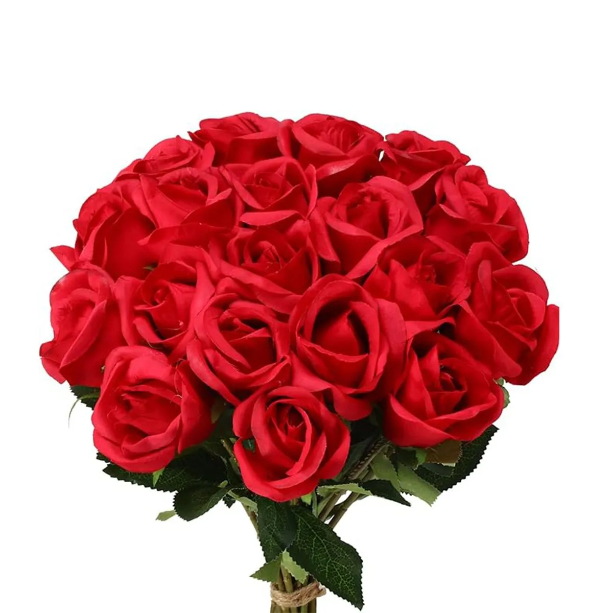 18 Piece Artificial Rose Bouquets with Stem Fake Silk Rose for Decoration - Red