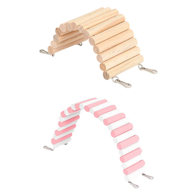 2pcs Free-Bending Wooden Arch Bridges for Hamsters, Hanging Platforms