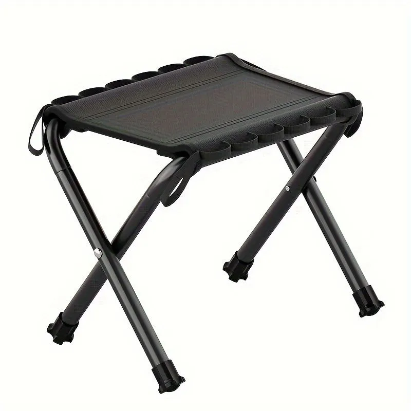 Portable Aluminum Folding Stool - Black Mesh Seat for Outdoor Camping
