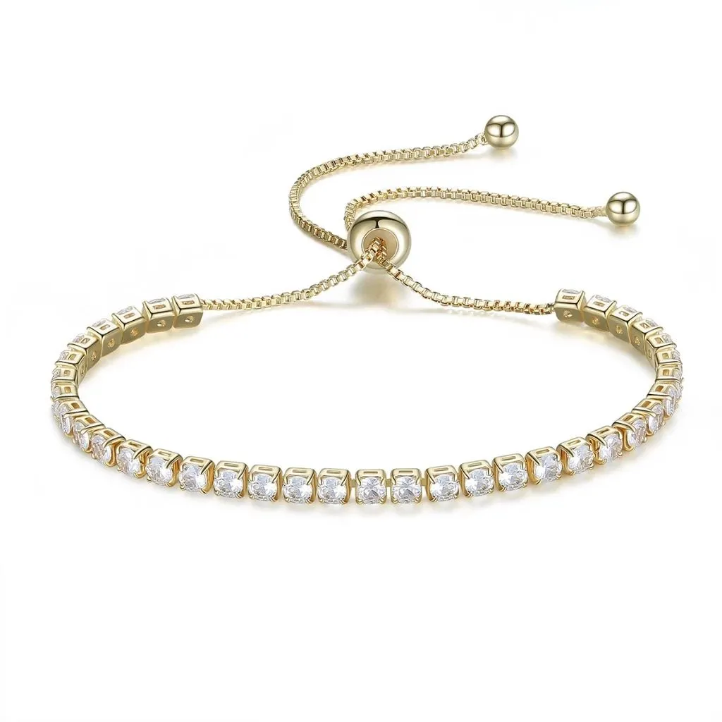 Women's Push-Pull Single Row Full Diamond Bracelet - Gold