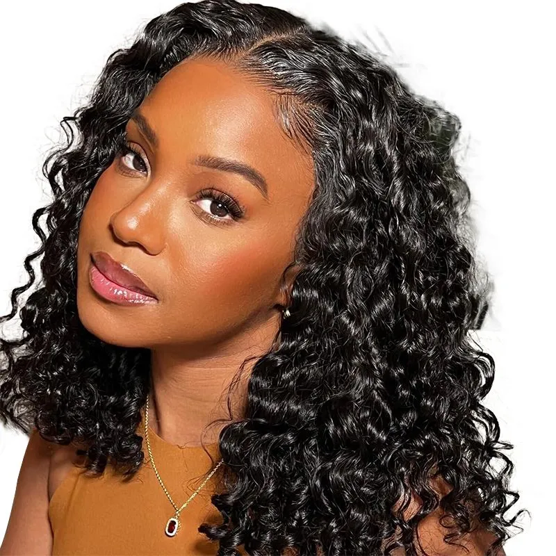 14 Inch Glueless 13x4 Short Curly Bob Lace Front Wigs Brazilian Hair