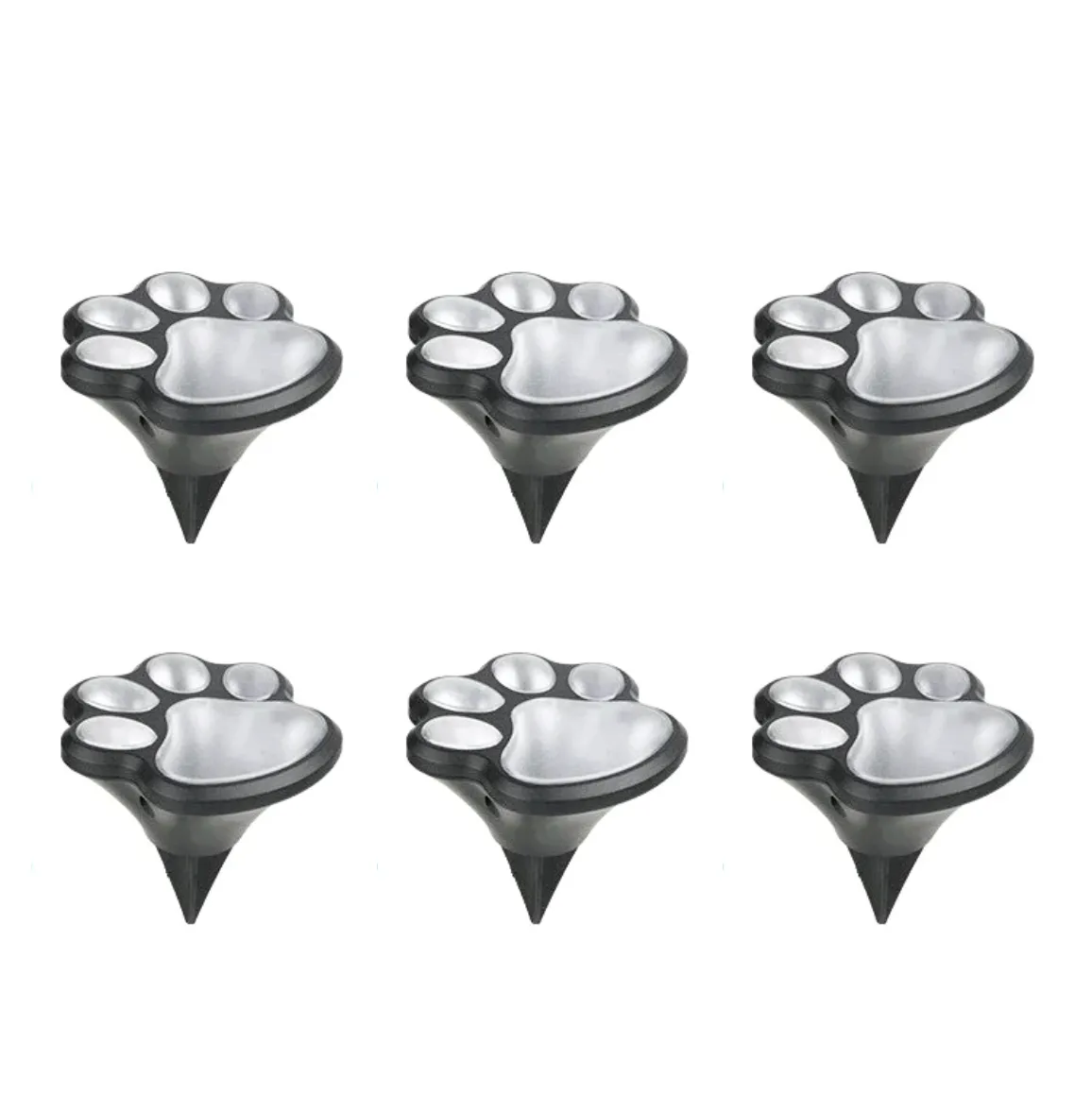Wireless Solar-Powered Paw Print Lawn Lights - 6 Piece Set - Cool White
