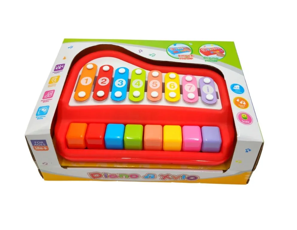 2 in 1 Piano Xylophone Musical Educational Toy For Kids - Red