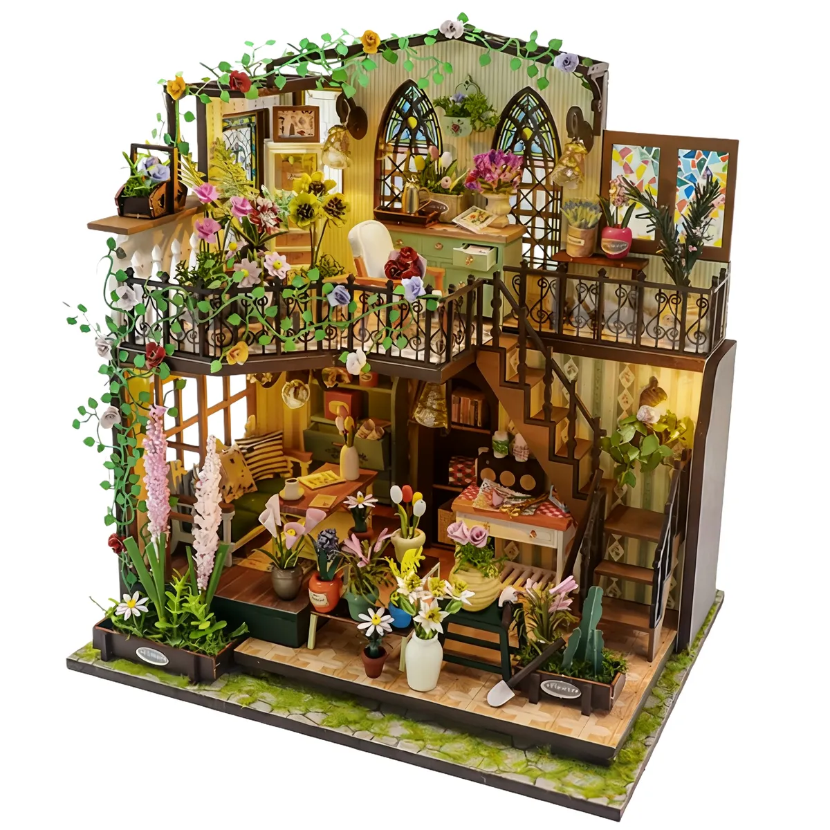 Flower House Miniature Dollhouse Puzzles Kit With Furnitures & Light