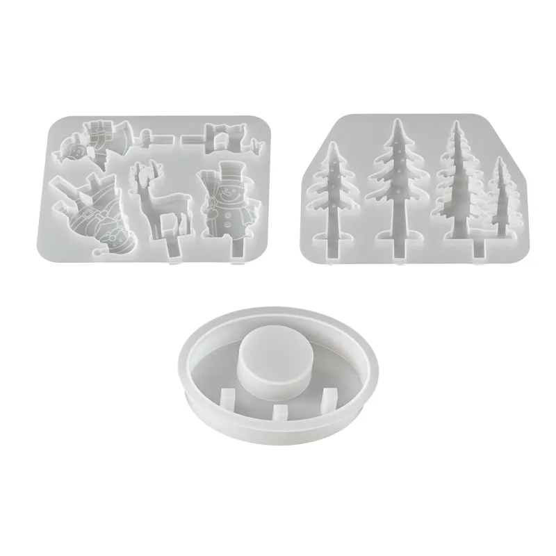 3Pcs Christmas Candle Silicone Molds Snowman Tree Round Candle Mould Set