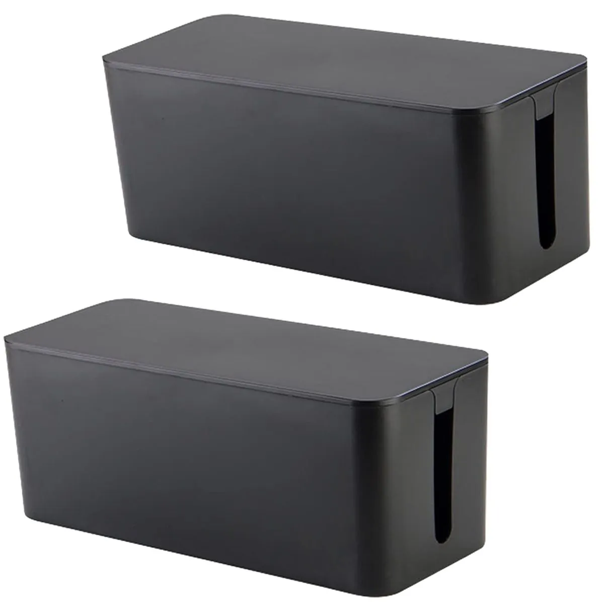 2 Pack Tidy Cable Management Box Cord Organizers 32.1cmx13.6cmx12.7cm - Black