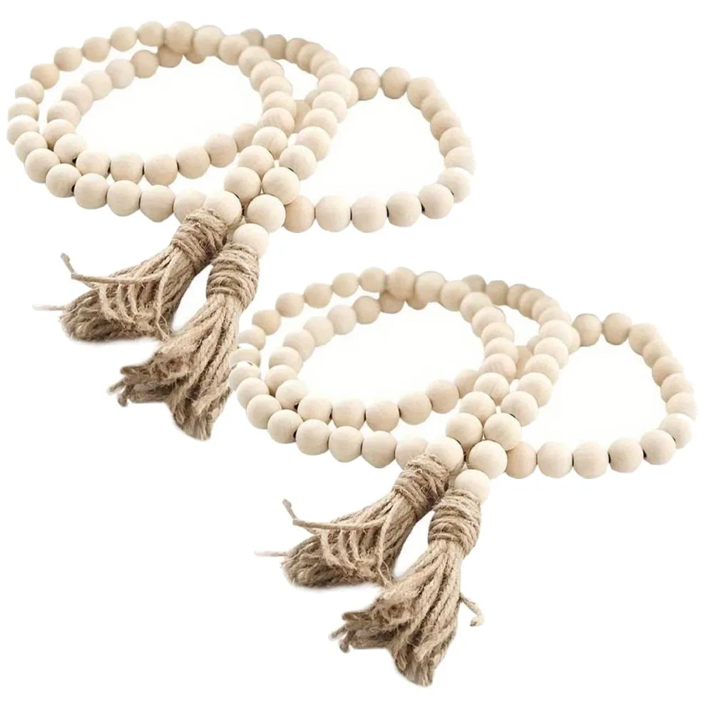 Craft Decor Wood Bead Garland With Tassel Prayer Beads 2 Set (130cm)