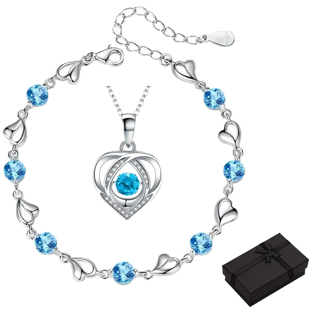 Bracelet & Pendant Necklace Heart of the Ocean Jewellery Set - Blue