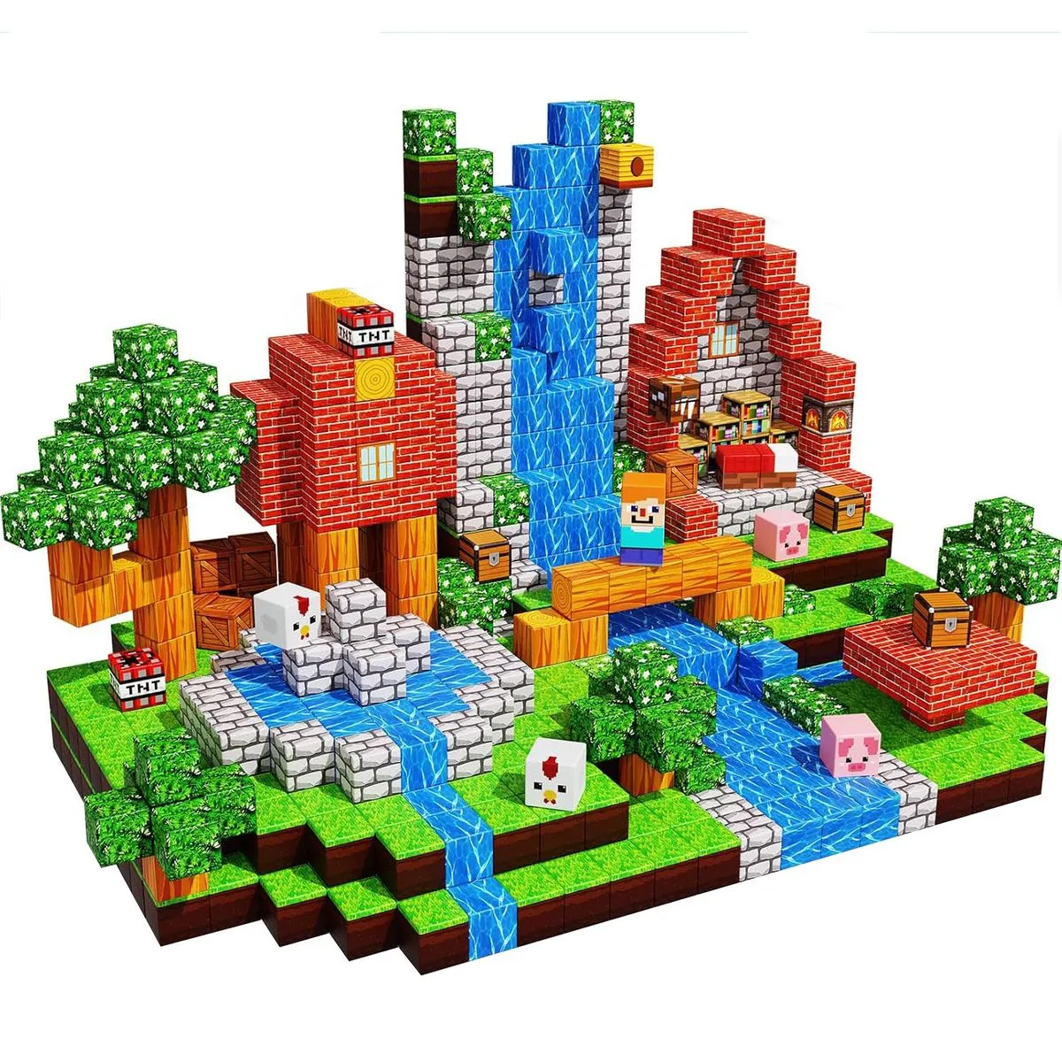 100pcs Magnetic House Building Blocks Mine Craft Cube Terrain Set Kids Toy