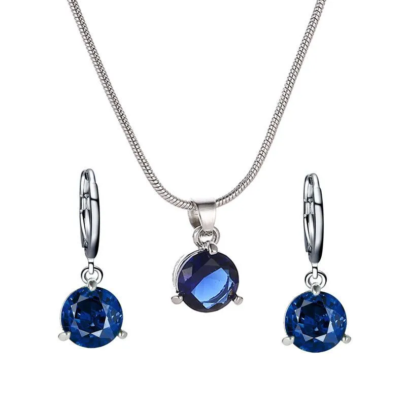 Jewelry Set Necklaces Stud Earrings Set For Women 3Pieces - Blue