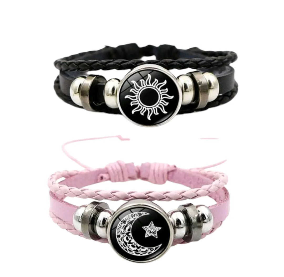 Vintage Sun and Moon Leather Couple Bracelets