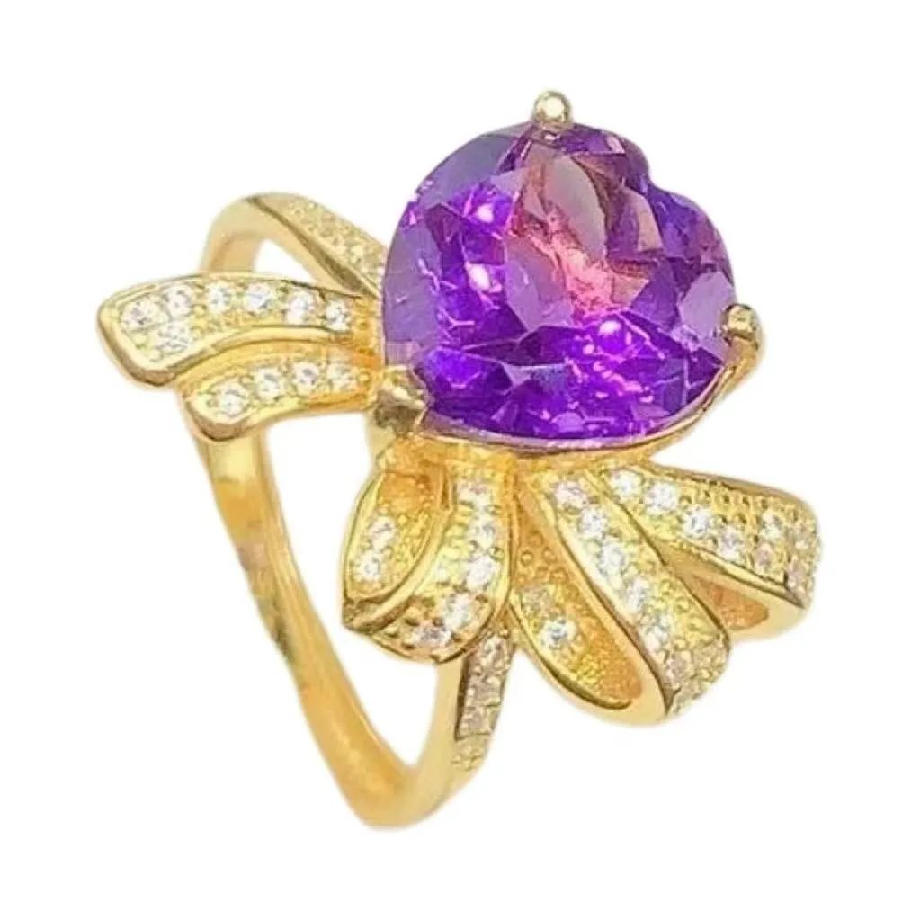 Natural Amethyst Heart Shaped Ring For Women As A Keepsake.