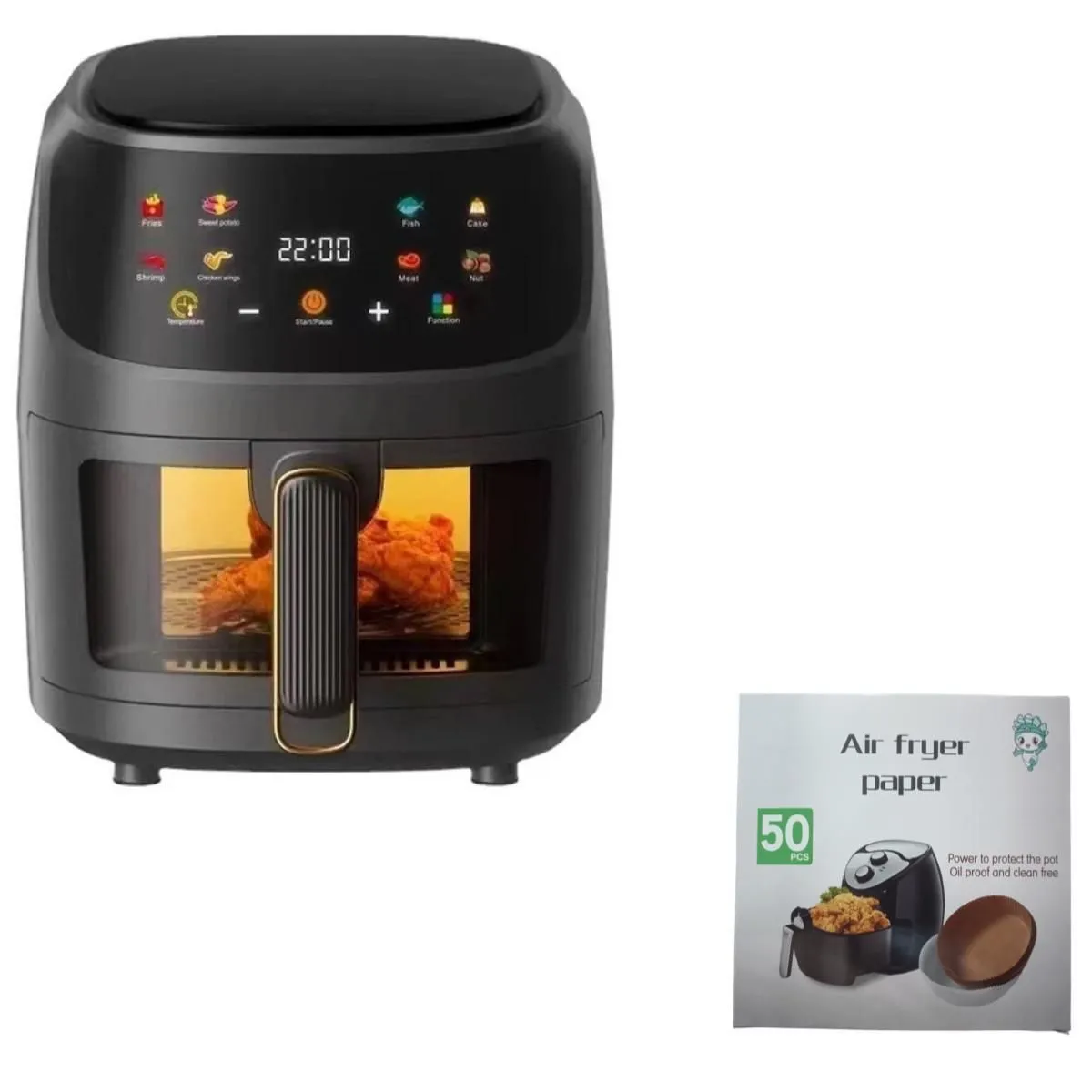 8L 8-in-1 Air Fryers with Led Digital Touchscreen&50Pieces Air Fryer Paper - Black