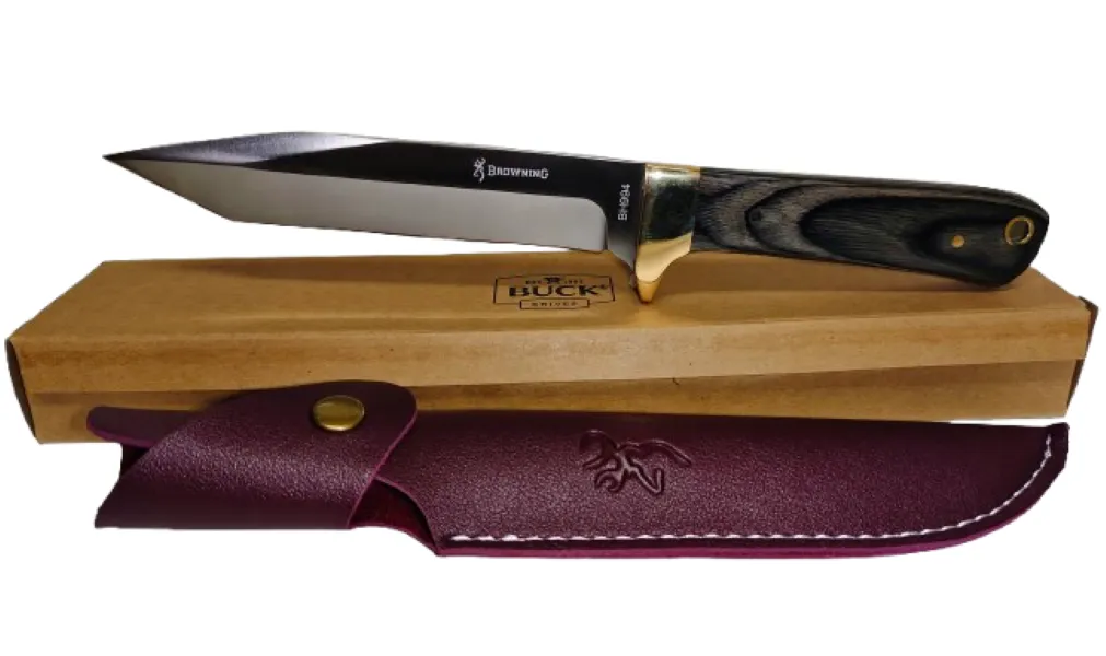 Buck Tanto Blade Hunting knife / Black Wood Ambidextrous Handle & Sheath