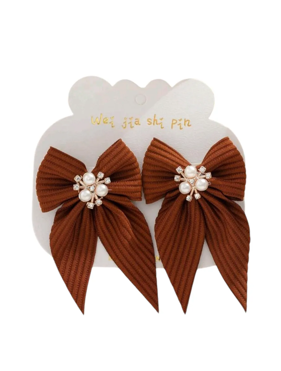 2pcs Children's Bow-Knot Hair Clips - Coffee Brown