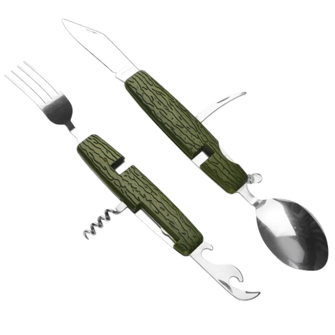 OWSOM 6-in-1 Detachable Camping Cutlery Multi-Tool Set - Olive Green